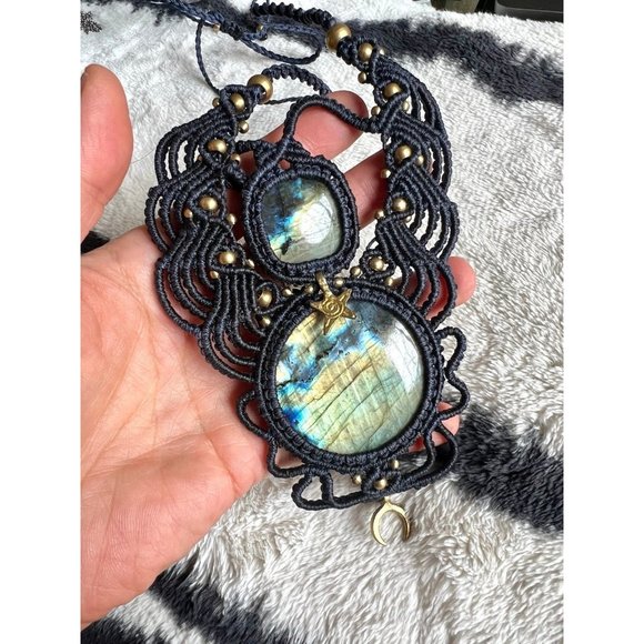 Handmade Jewelry - Artisan DOUBLE Flash Handwoven HEMP Necklace Pendant